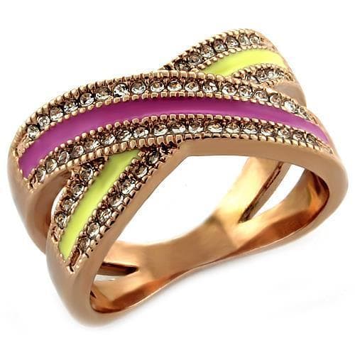 Brass Rose Gold Multi Color Enamel Stripe CZ Crossover Ring