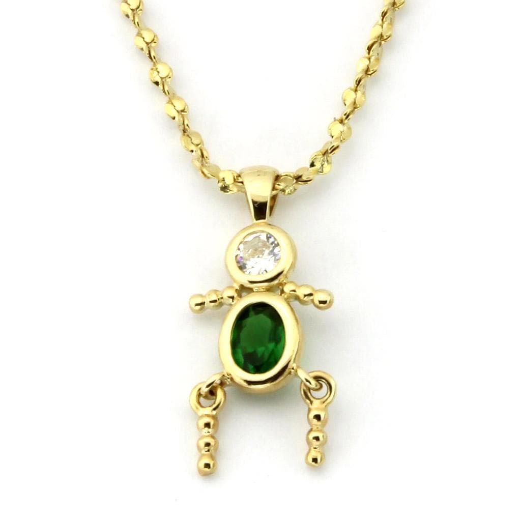 Brass Gold Emerald Green CZ Stick Figure Charm Pendant Necklace