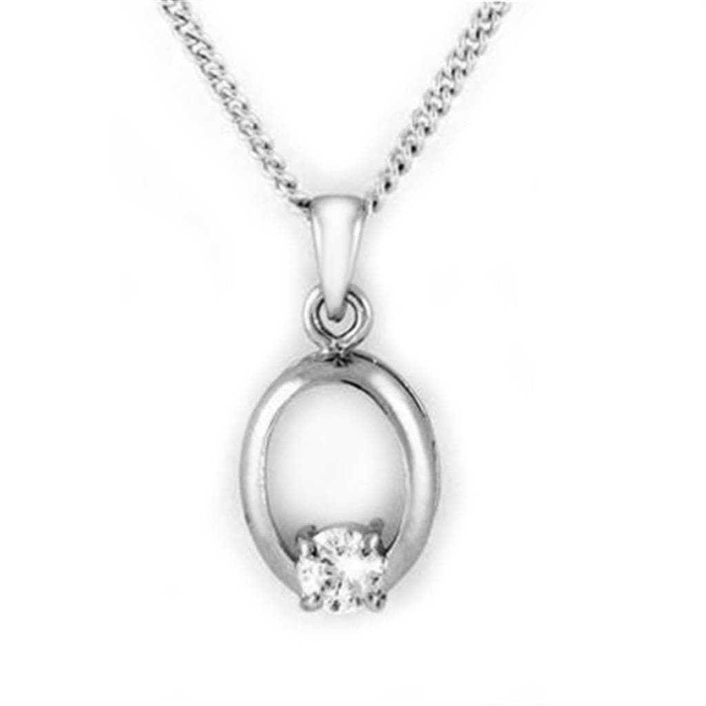 Brass Silver CZ Oval Horseshoe Pendant Necklace