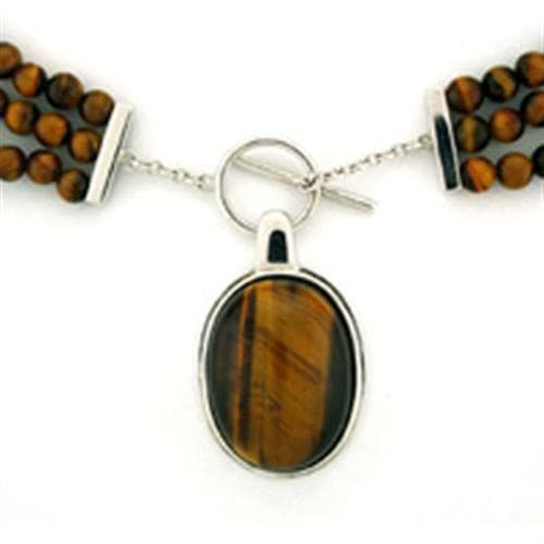 Sterling SilverTiger Eye Oval Bead Toggle Necklace