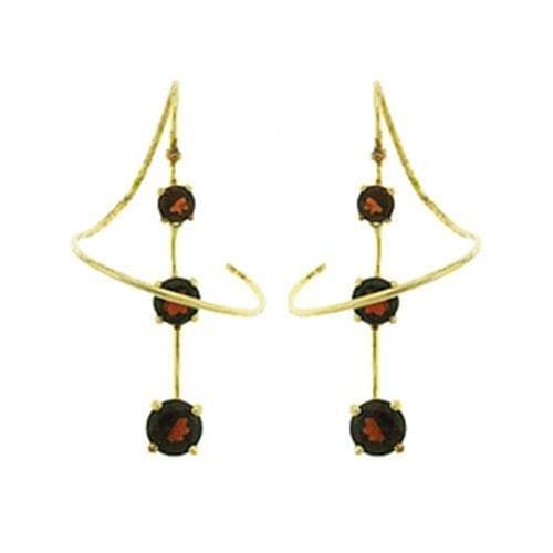 Sterling Silver Gold Dark Garnet CZ Round Wire Drop Earrings