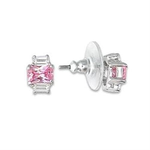 Sterling Silver Pink CZ Emerald Cut Stud Earrings