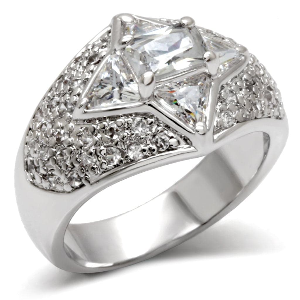Sterling Silver CZ Princess Cut Pave Dome Ring