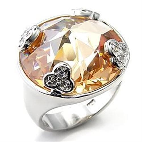 Sterling Silver Champagne CZ Large Round Cocktail Ring