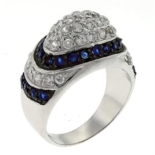 Sterling Silver Blue Sapphire CZ Pave Dome Ring