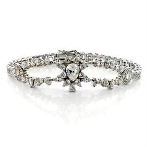 Brass Silver CZ Round Solitaire Link Bracelet