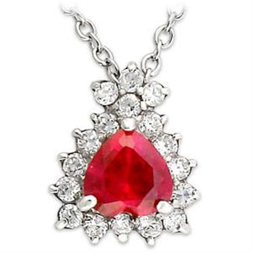 Sterling Silver Ruby Red CZ Pear Halo Pendant Necklace