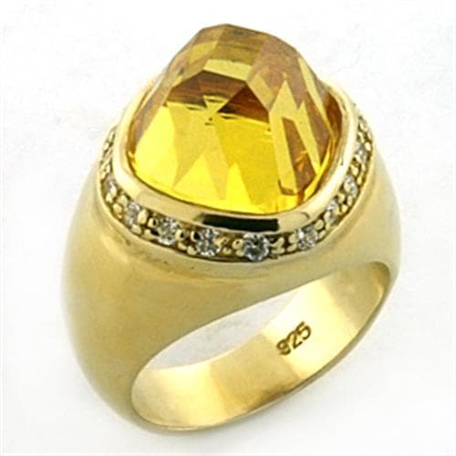 Sterling Silver Gold Citrine Yellow CZ Cushion Dome Ring