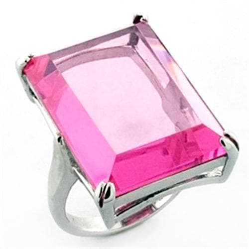 Sterling Silver Pink CZ Large Emerald Cut Cocktail Ring