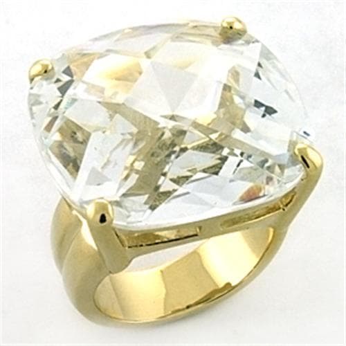 Brass Gold Clear CZ Large Cushion Solitaire Cocktail Ring