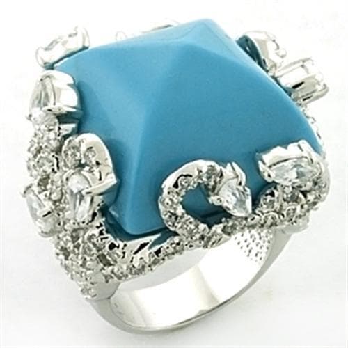 Brass Silver Turquoise CZ Square Filigree Cocktail Ring
