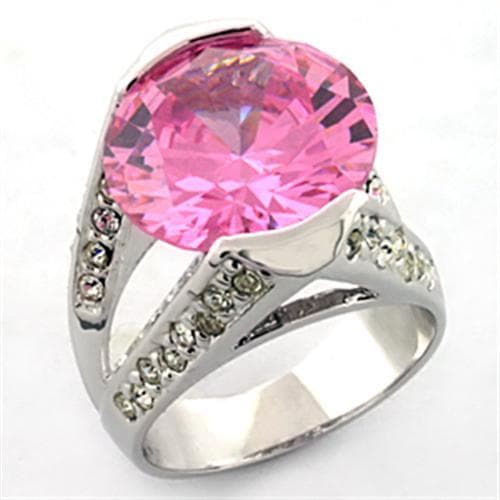 Brass Silver Pink CZ Round Halo Split Shank Cocktail Ring