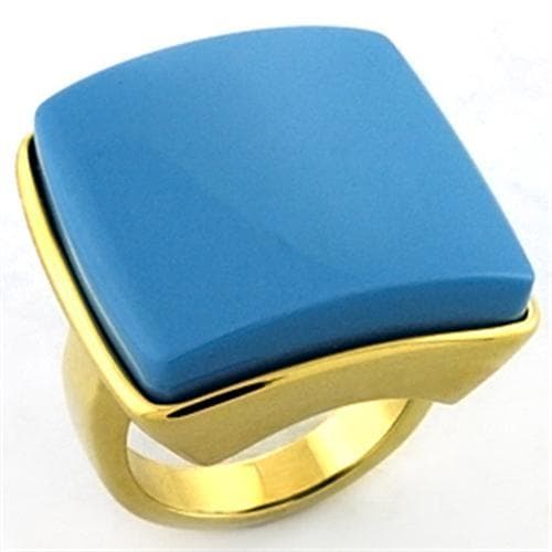 Brass Gold Turquoise Square Cabochon Cocktail Ring