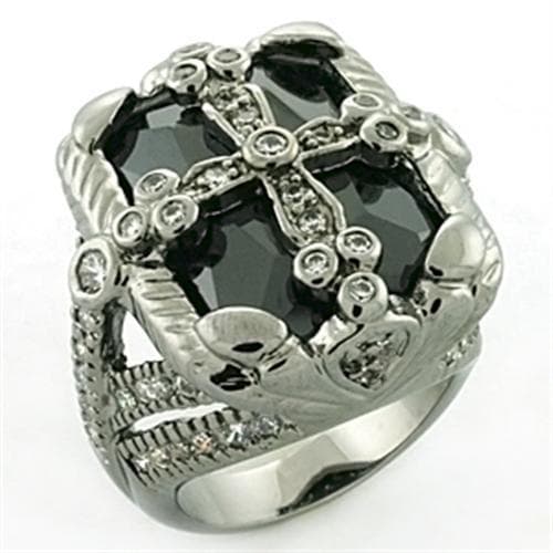Brass Silver Black CZ Cross Dome Cocktail Ring