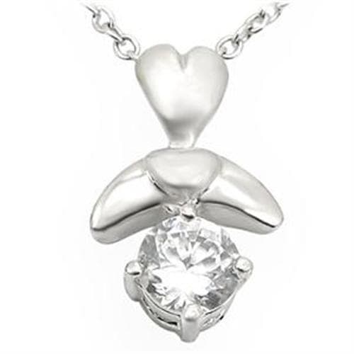 Brass Silver CZ Heart Angel Pendant Necklace
