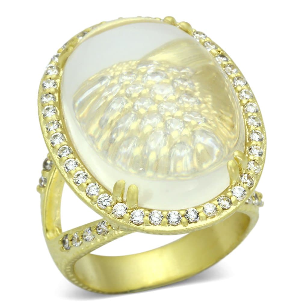 Brass Gold CZ Crystal Dome Halo Cocktail Ring
