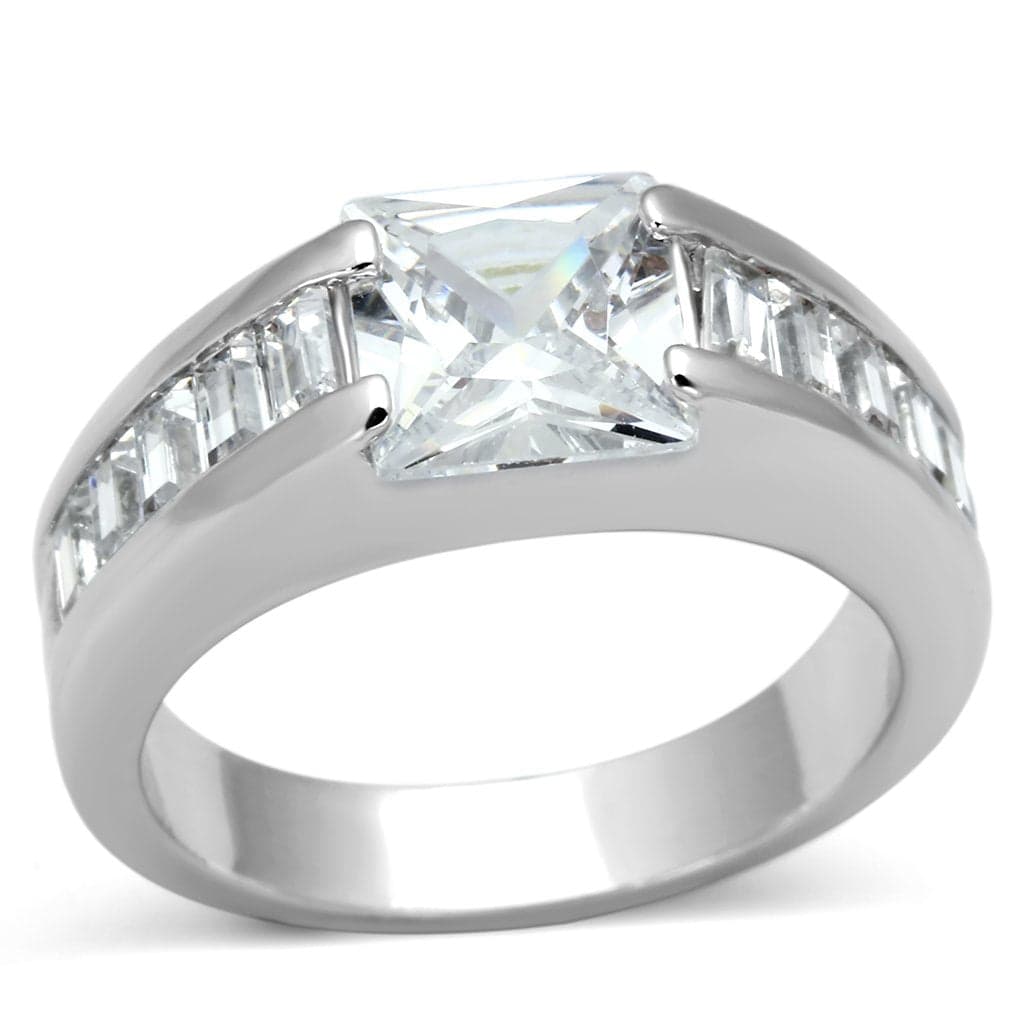 Brass Silver CZ Princess Baguette Channel Ring
