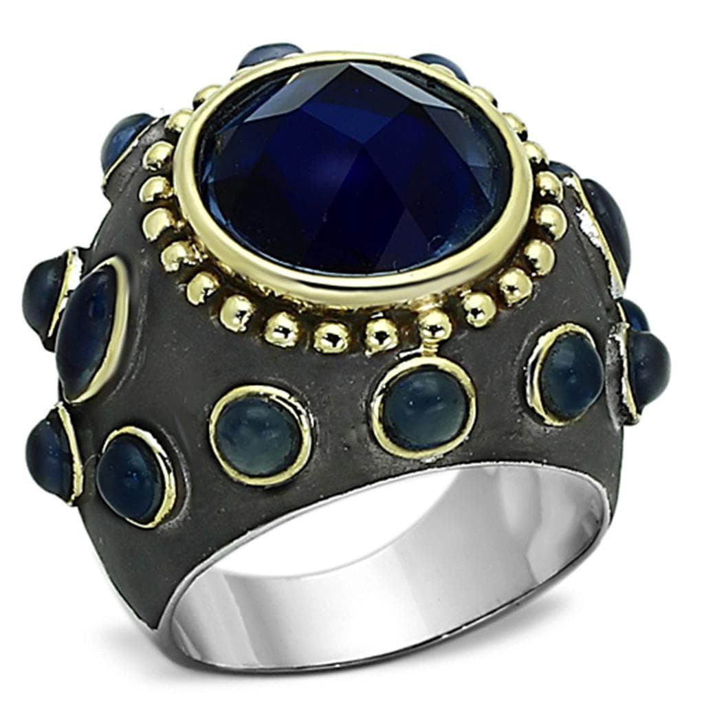 Brass Gunmetal Blue Sapphire Cabochon Dome Cocktail Ring