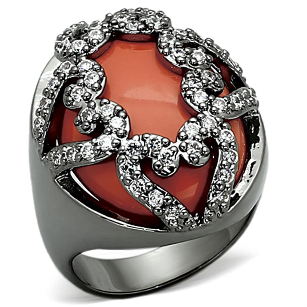 Brass Gunmetal Coral CZ Swirl Dome Cocktail Ring