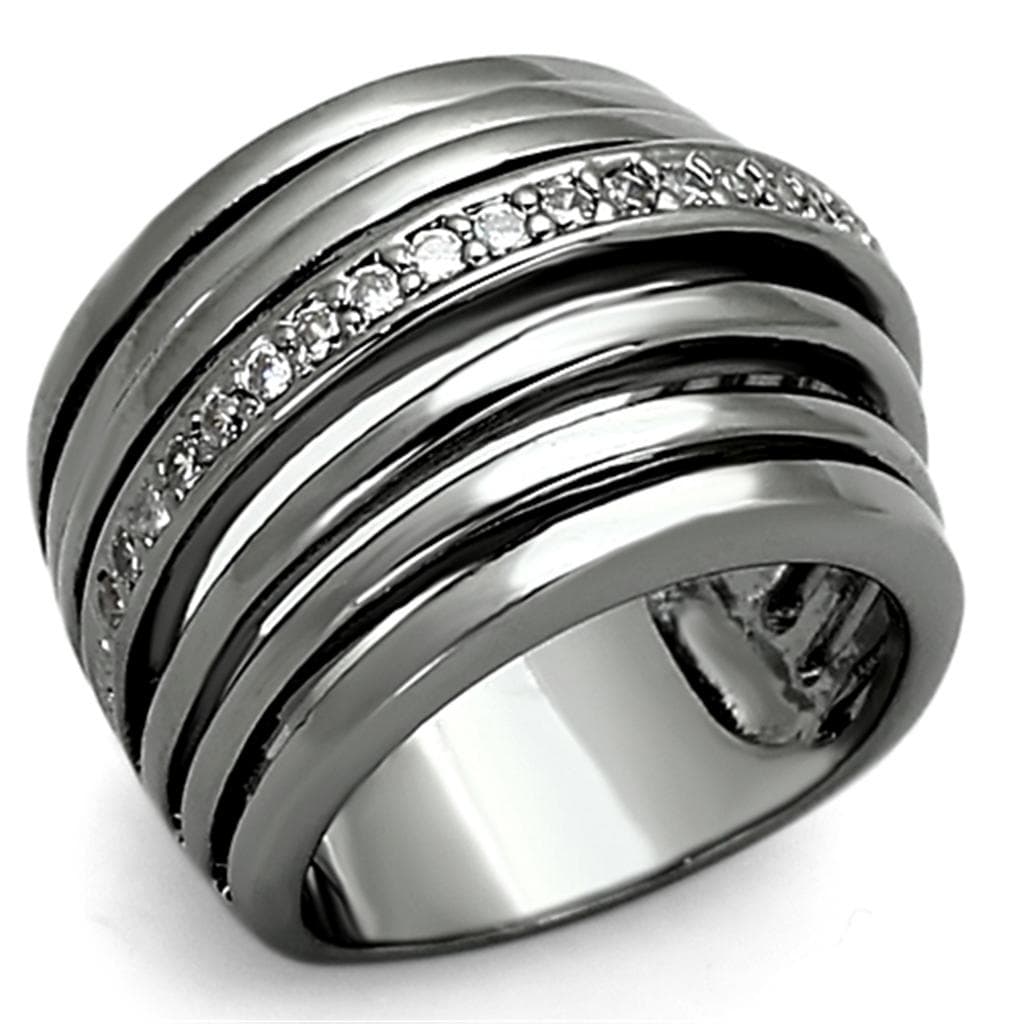 Brass Gunmetal CZ Pave Multi Row Wide Band Ring