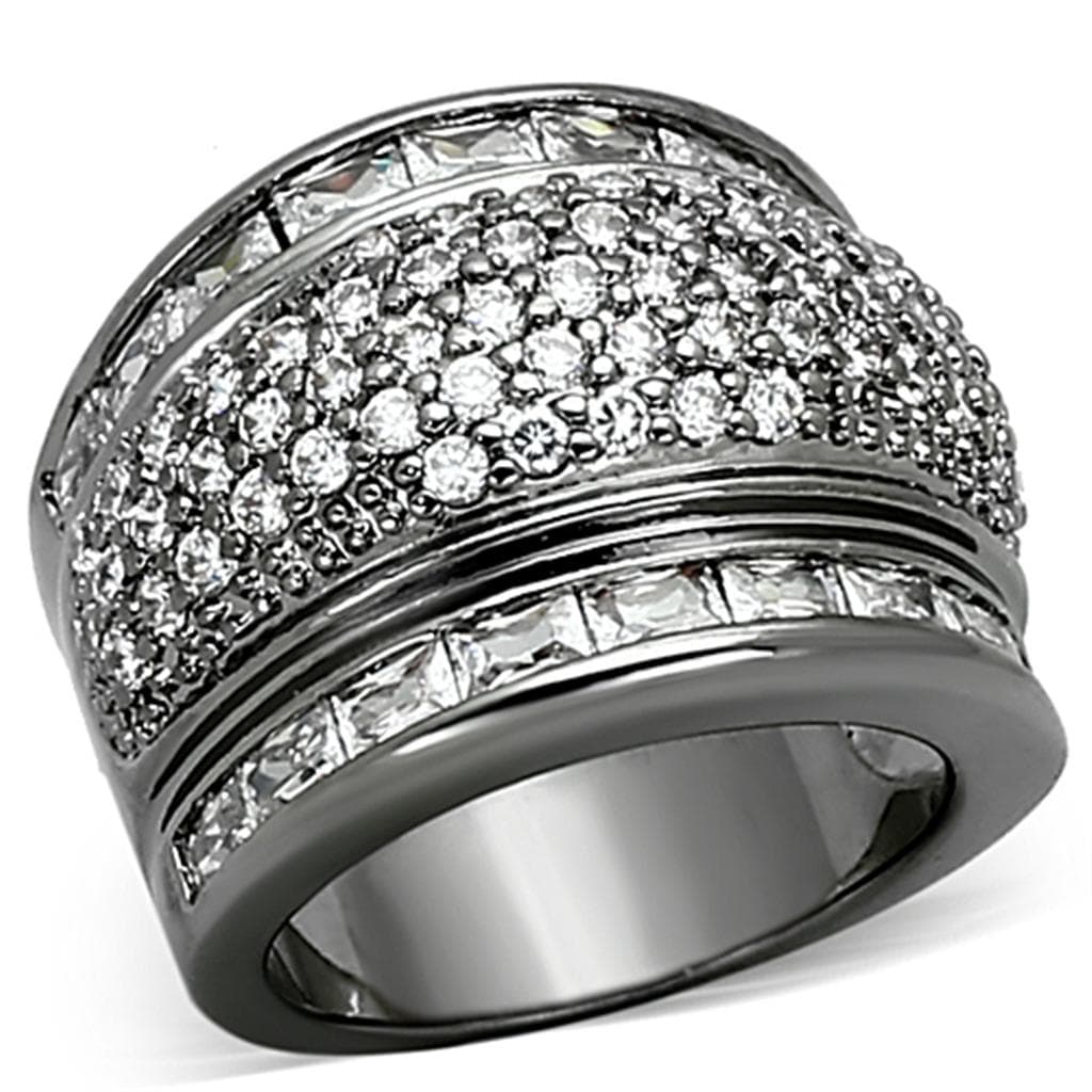 Brass Gunmetal CZ Pave Multi Row Wide Band Cocktail Ring
