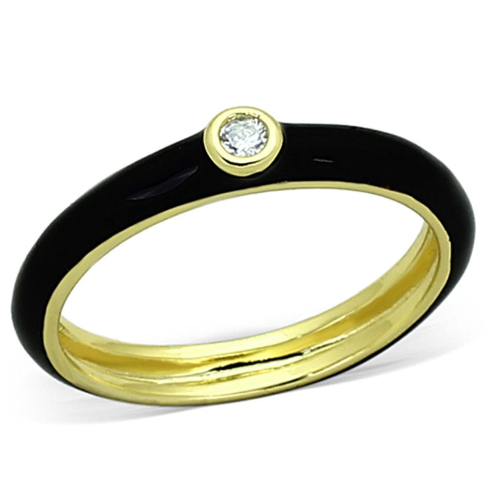 Brass Gold Black Enamel CZ Bezel Solitaire Ring