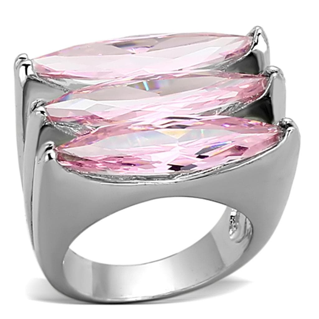 Brass Silver Pink CZ Triple Marquise Cocktail Ring