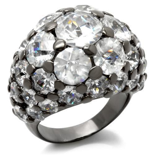 Brass Gunmetal CZ Large Round Cluster Dome Cocktail Ring