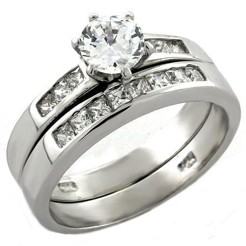 Sterling Silver CZ Round Solitaire Princess Channel Bridal Ring