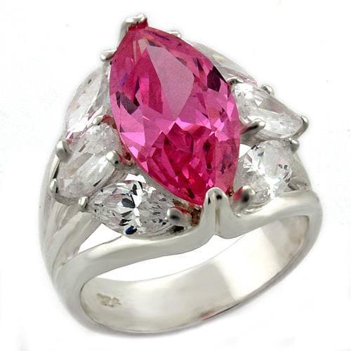 Sterling Silver Pink CZ Marquise Halo Cocktail Ring