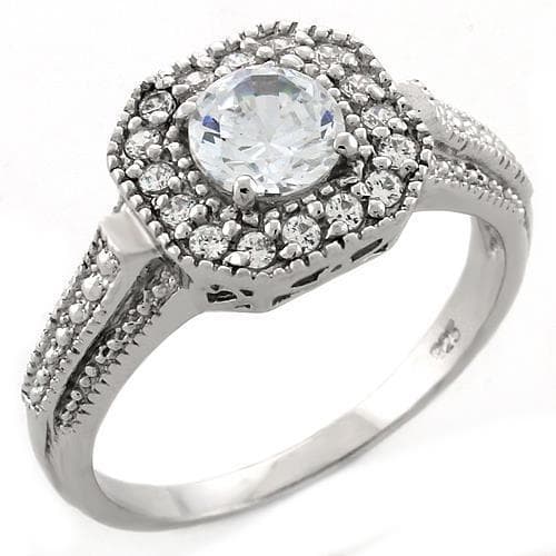 Sterling Silver CZ Round Cushion Halo Milgrain Ring