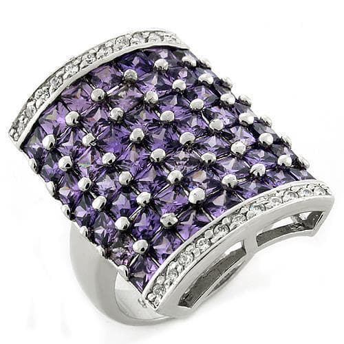 Sterling Silver Amethyst CZ Princess Pave Wide Band Ring