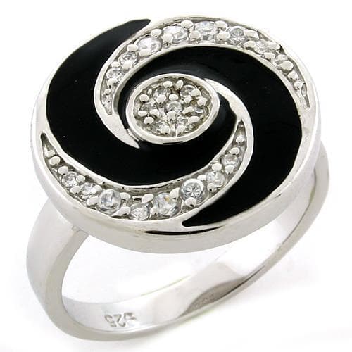 Sterling Silver Black Onyx CZ Spiral Swirl Cocktail Ring