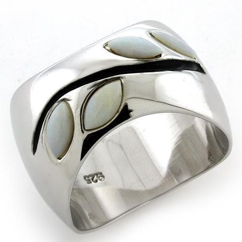 Sterling Silver Mother of Pearl Marquise Leaf Wide Band Ring