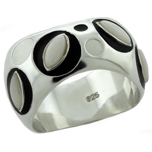 Sterling Silver Black White Enamel Polka Dot Wide Dome Ring