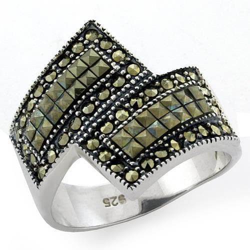 Sterling Silver Marcasite Checkerboard Basket Weave Wide Ring
