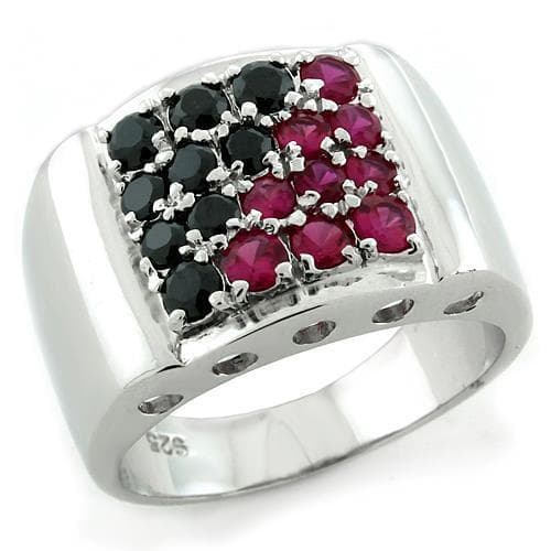 Sterling Silver Ruby Black Onyx Round Checkered Wide Band Ring