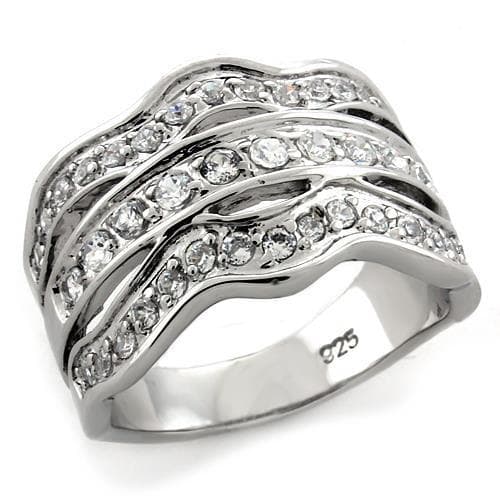 Sterling Silver CZ Multi Row Wave Channel Wide Band Ring