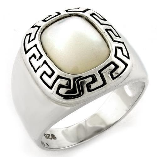 Sterling Silver Mother of Pearl Cushion Greek Key Signet Ring