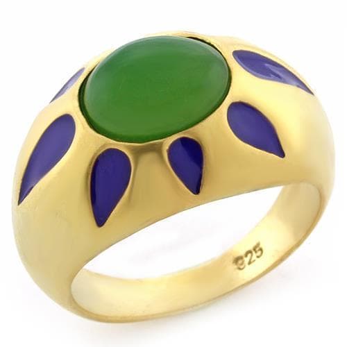 Sterling Silver Gold Green Jade Blue Enamel Cabochon Dome Ring