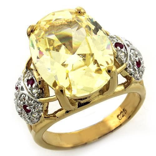 Sterling Silver Gold Yellow CZ Cushion Ruby Accent Cocktail Ring