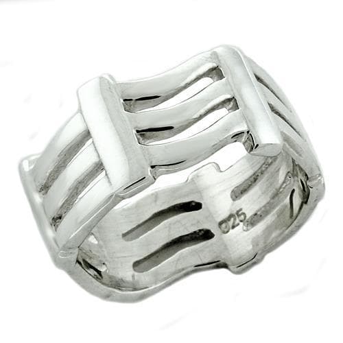 Sterling Silver Open Bar Geometric Cutout Wide Band Ring