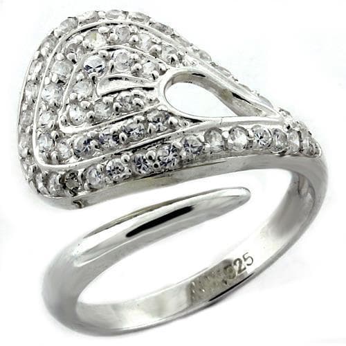 Sterling Silver CZ Pave Teardrop Wave Cocktail Ring
