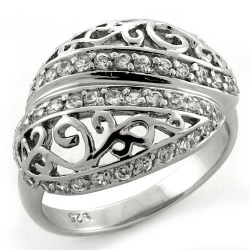 Sterling Silver CZ Filigree Scroll Pave Wide Band Ring