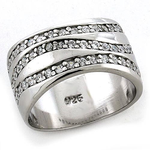 Sterling Silver CZ Pave Three Row Wide Band Ring