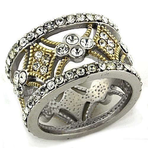 Sterling Silver Gold Two Tone CZ Filigree Lattice Wide Band Ring