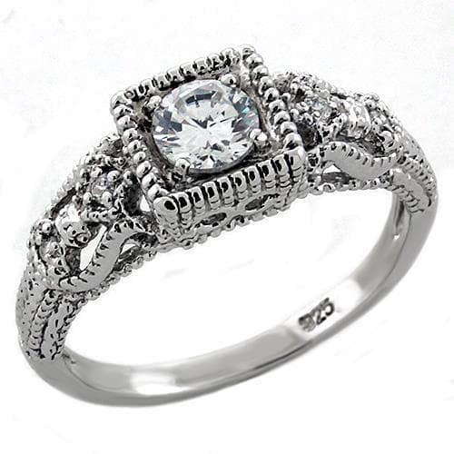 Sterling Silver CZ Cushion Halo Milgrain Vintage Cocktail Ring