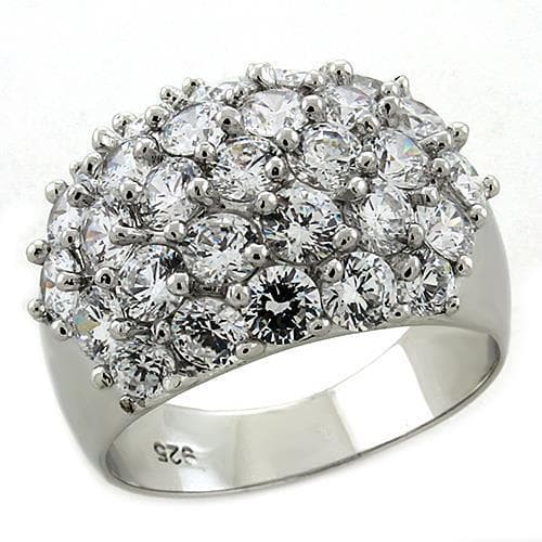 Sterling Silver CZ Round Cluster Dome Cocktail Ring