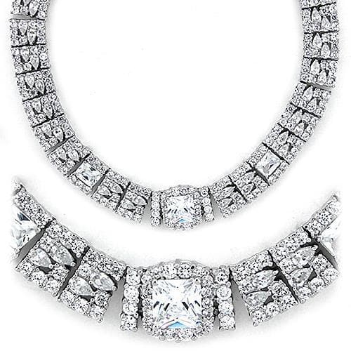 Sterling Silver CZ Princess Halo Channel Tennis Necklace
