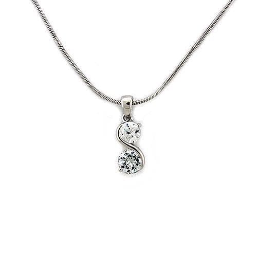 Sterling Silver CZ Swirl S Curve Pendant Chain Necklace